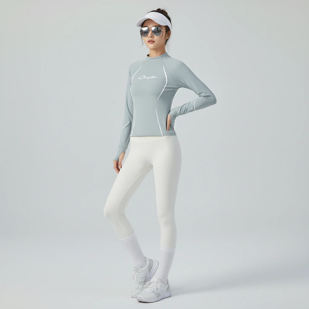 Áo Thun Dài Tay Nữ Xỏ Ngón 3010YF Xám phối quần trắng Áo Thun Dài Tay Nữ Phản Quang Xỏ Ngón – 3010YF - Ảnh 1