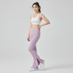 Quần legging ống loe khoá kéo gấu 5235KZ màu tím dáng đứng